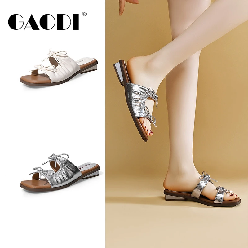 GAODI/高蒂夏季法式露趾蝴蝶结一字拖韩版软底防滑百搭53369-303