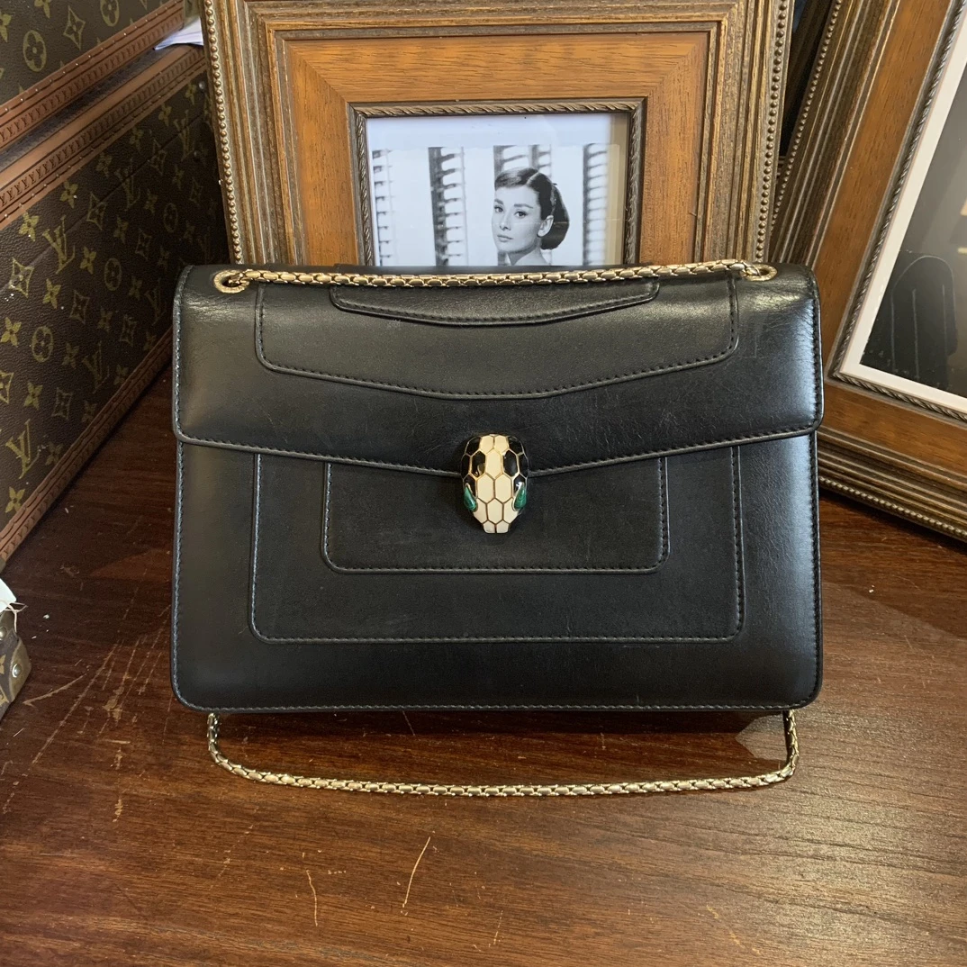 95新 BVLGARI/宝格丽 宝格丽 珐琅贝母绿松石蛇头 链条包/sp21867