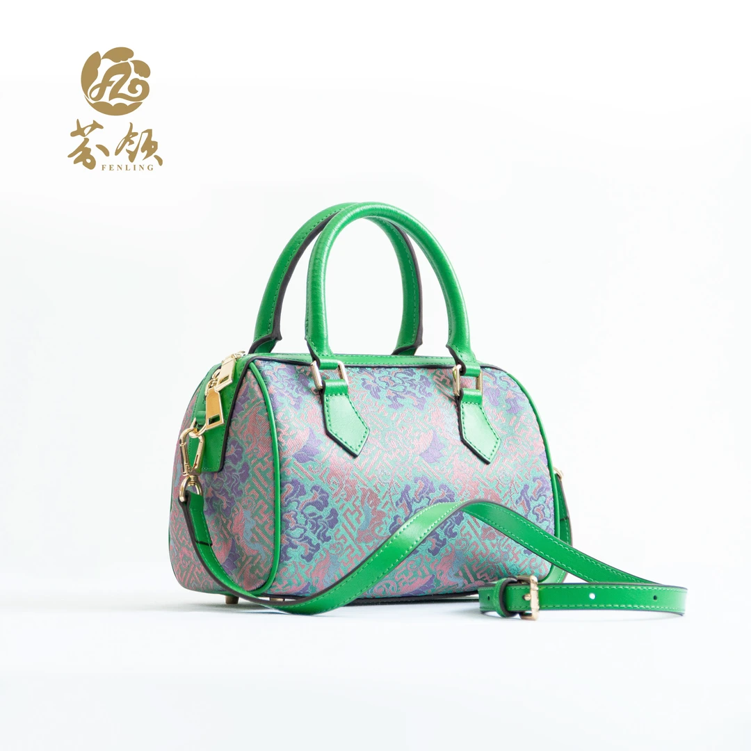 芬领-国风波士顿枕头包-桑蚕丝宋锦单肩17*12*21CM手提斜挎两用包