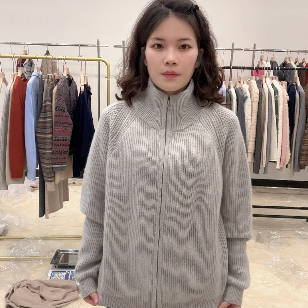 山羊绒元宝针加厚开衫山羊绒