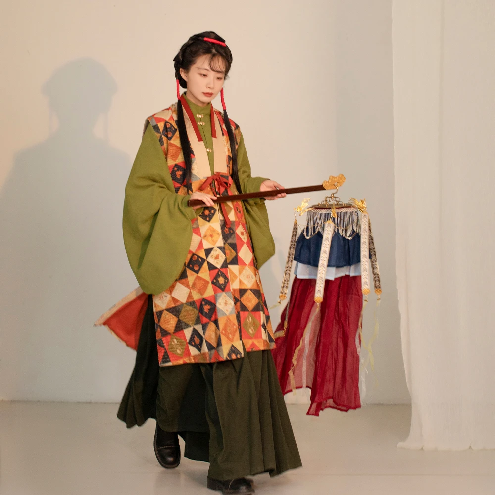 谜阿凰【水田纹改良长比甲】明制原创汉服外套春夏款日常通勤马甲