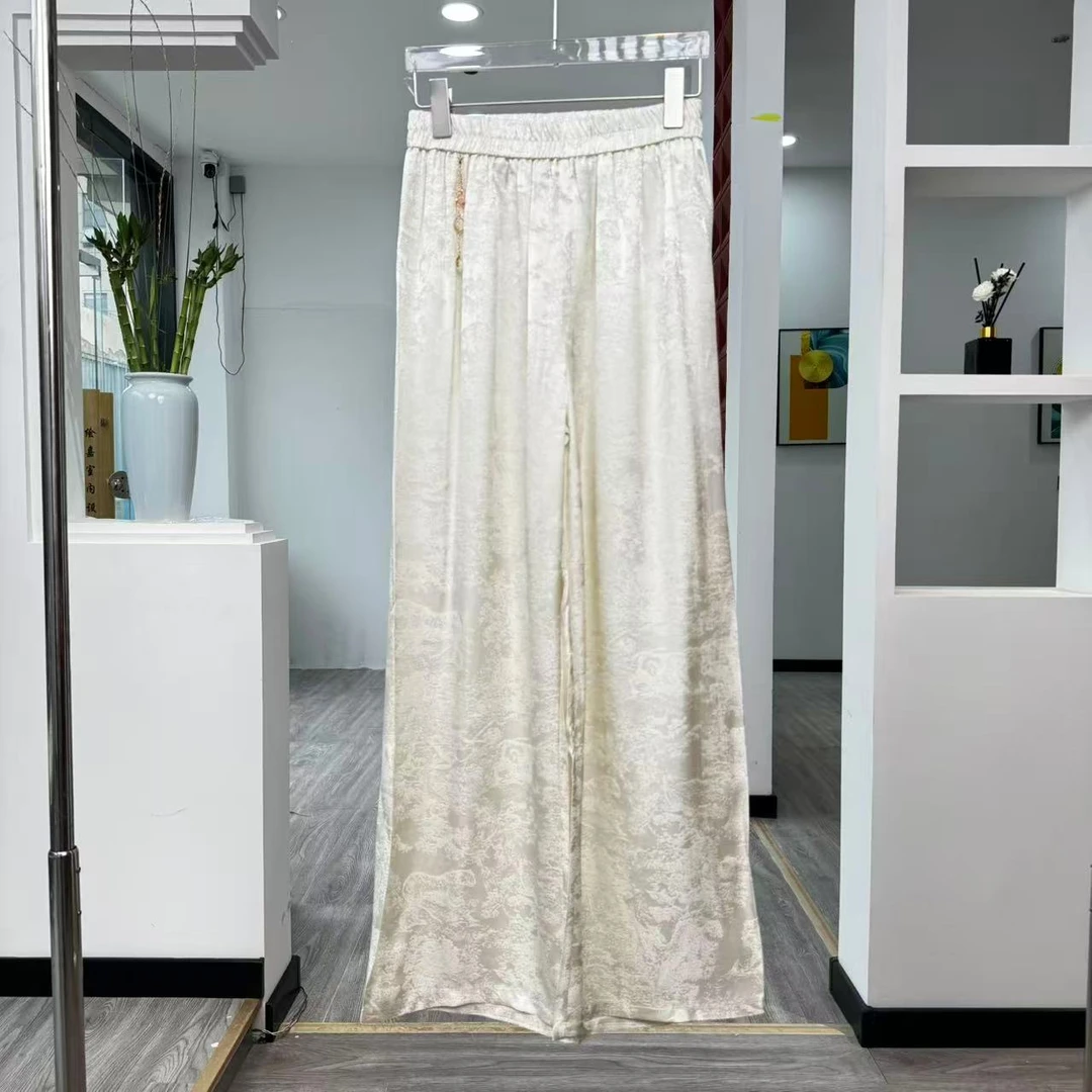 053纯色国风高腰阔腿休闲裤女2025新款夏季吊坠薄款显瘦直筒长裤