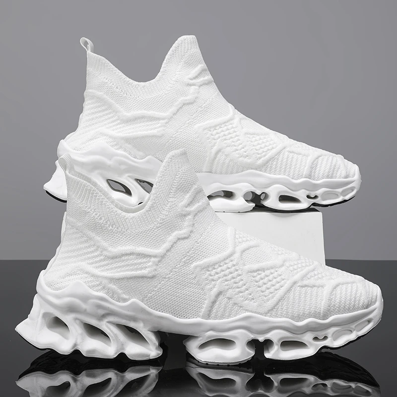 【专柜品质】2025春夏飞织百搭增高潮流懒人袜子鞋运动休闲刀锋男鞋