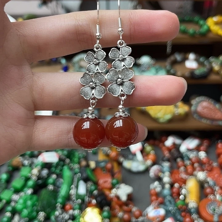 玛瑙/玉髓合金耳钉饰品