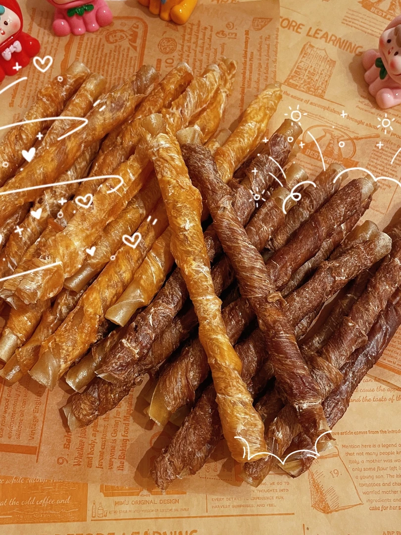 磨牙洁齿牛皮棒鸭肉鸡肉缠牛皮棒训练奖励全犬通用