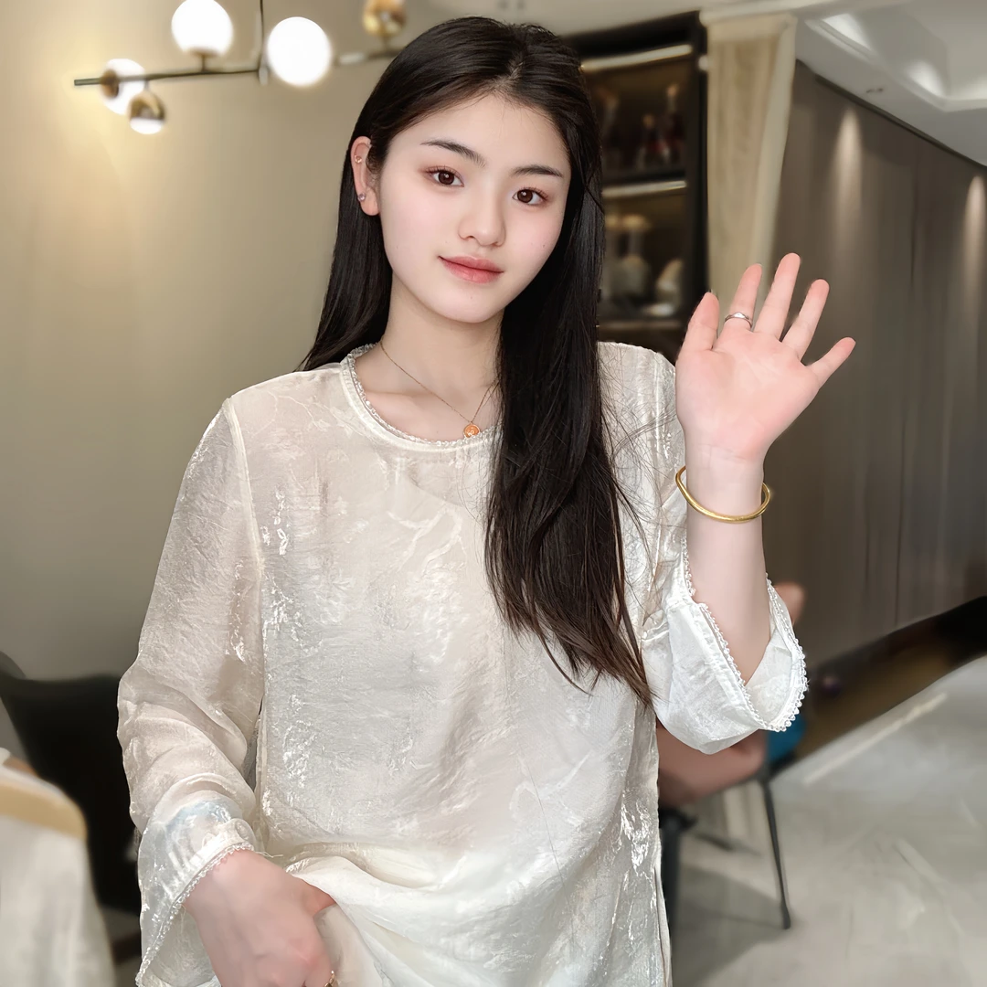 【繁花】新中式气质时尚宽松设计师T恤国风圆领提花百搭显瘦防嗮衣