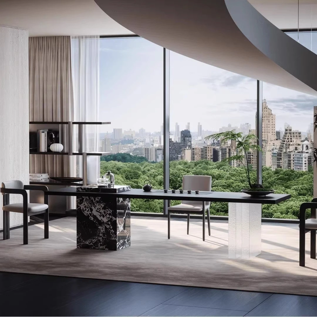 高端宝格丽黑岩板茶桌客厅茶台桌椅组合喝茶简约泡茶别墅茶桌茶台