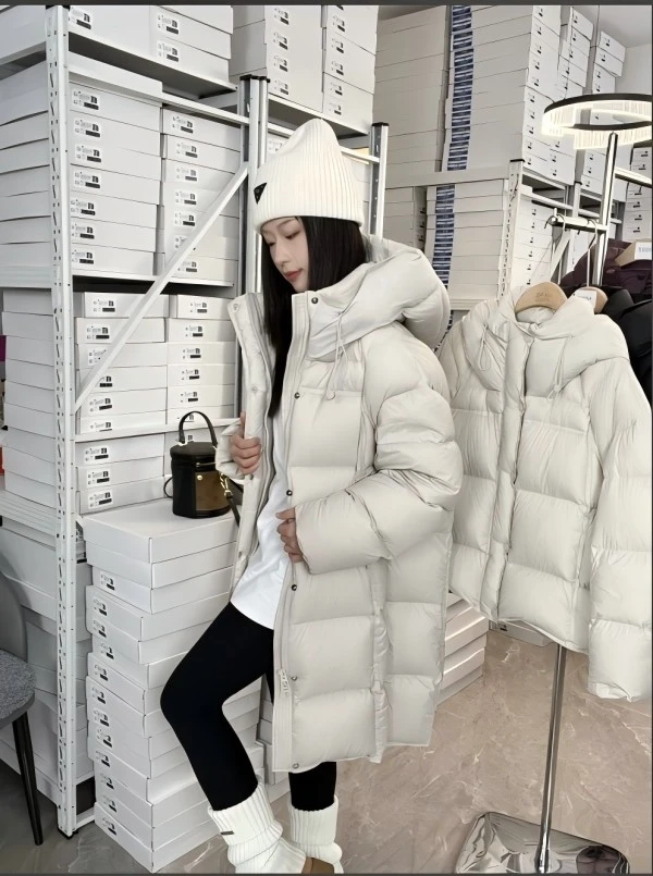 90鸭绒云感泡芙气质中长款加厚保暖时尚连帽羽绒服服
