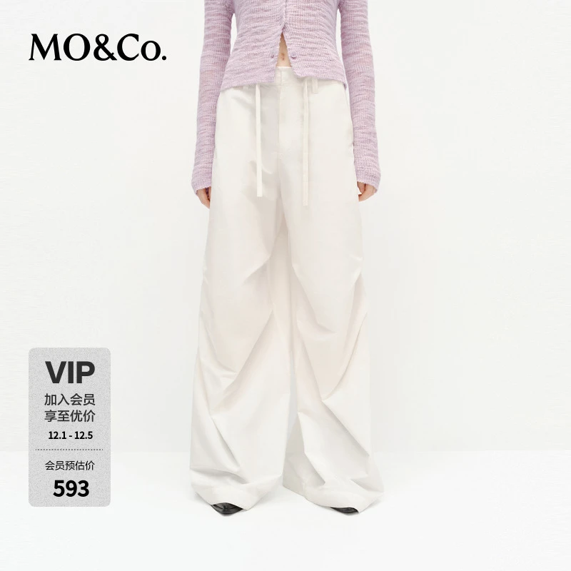 MOCO工装裤2025春新品抽绳高腰捏褶轻量降落伞裤阔腿裤MBE1PAT018