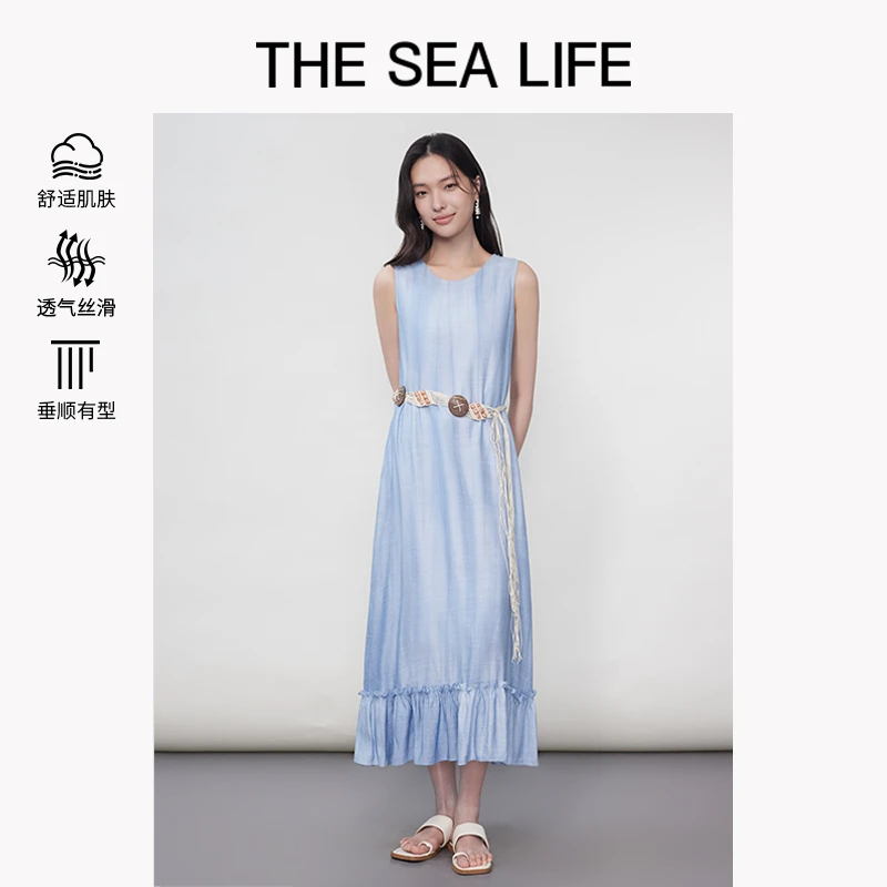 欧海一生 波西米亚风连衣裙女2025夏蓝色系长裙thesealife190282