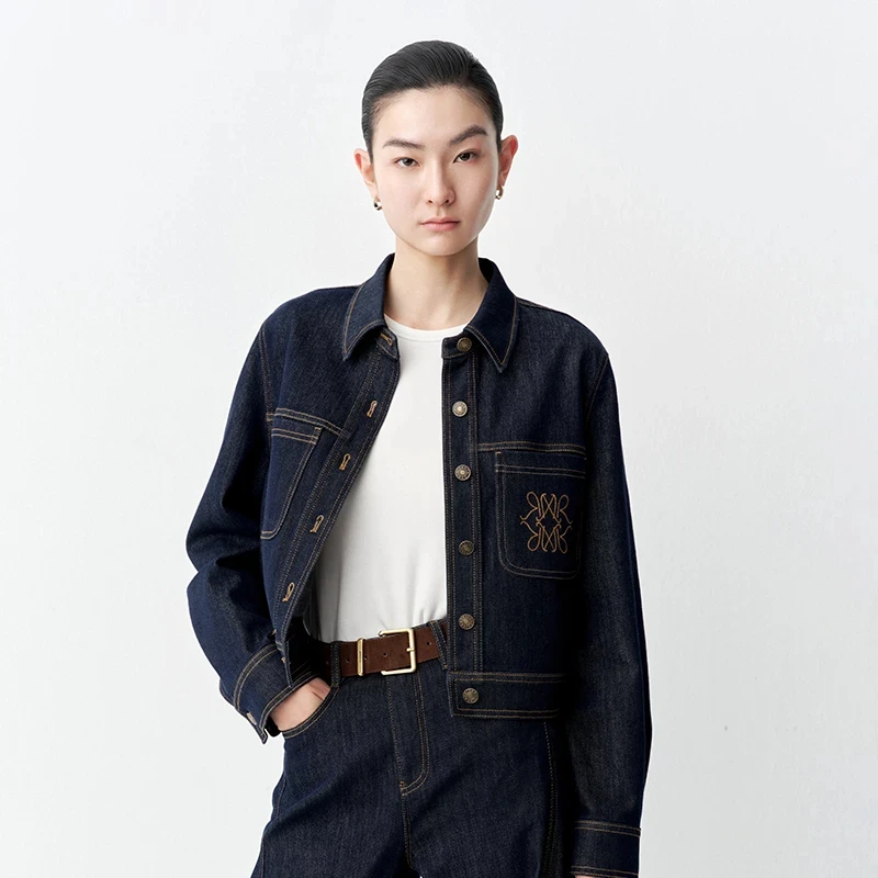 艾诺丝商场同款2025年秋季女复古宽松时尚韩版刺绣短款外套103113