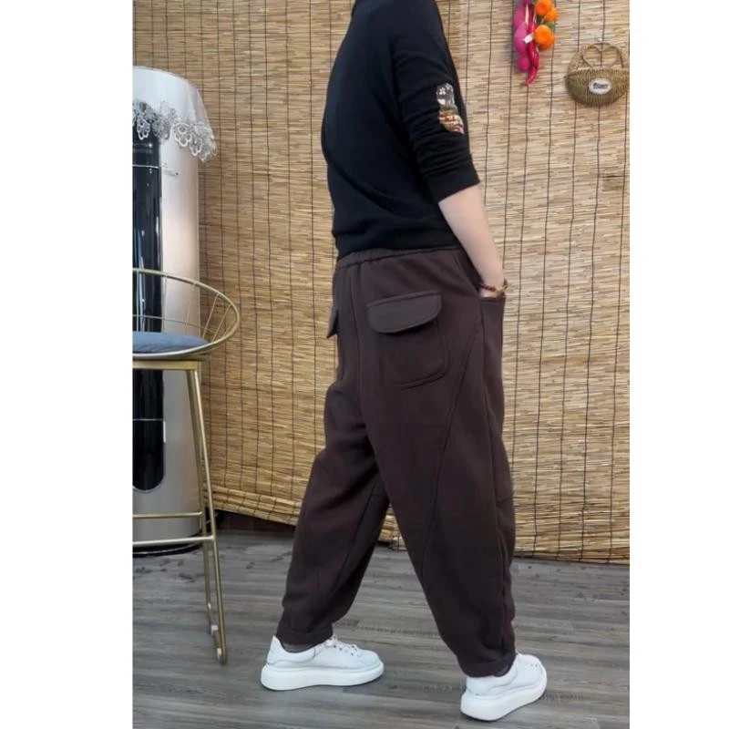 秋冬常规加绒九分显瘦工装休闲老爹卫裤适合梨型身材可抽绳设计
