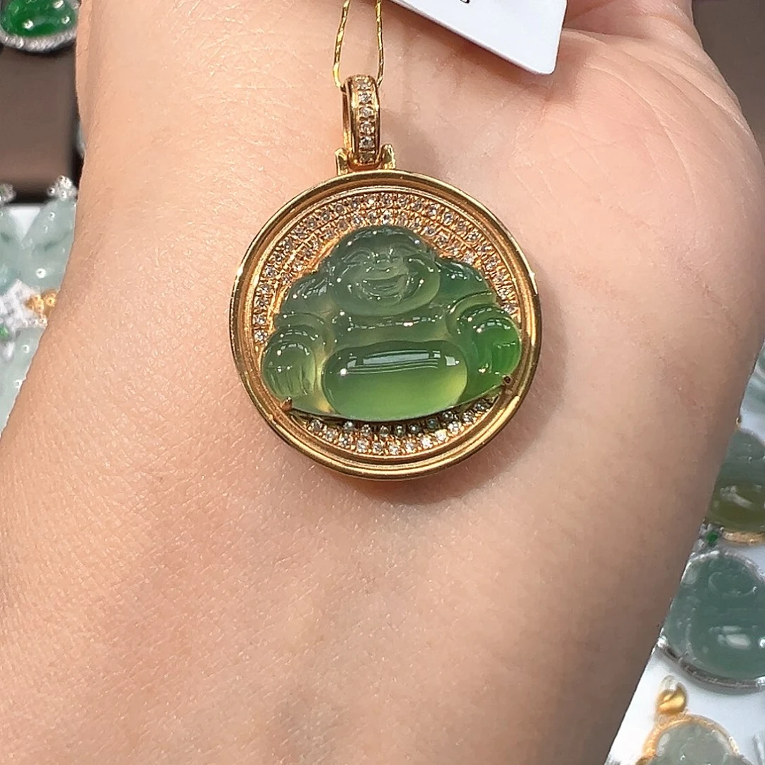 翡翠18K金镶嵌吊坠(不含链)佛公