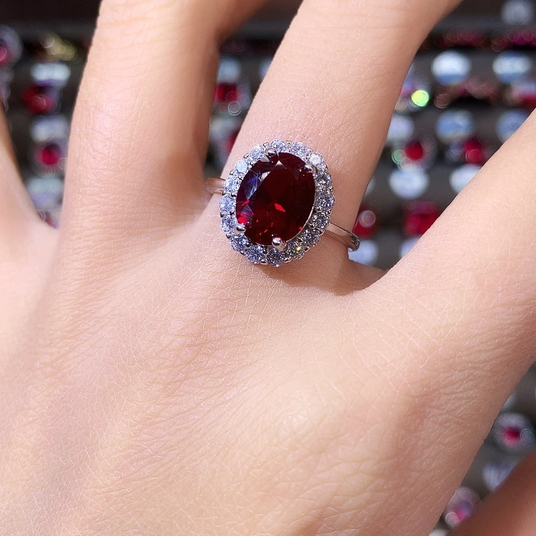 银S925镶嵌戒指红宝石白酒红810