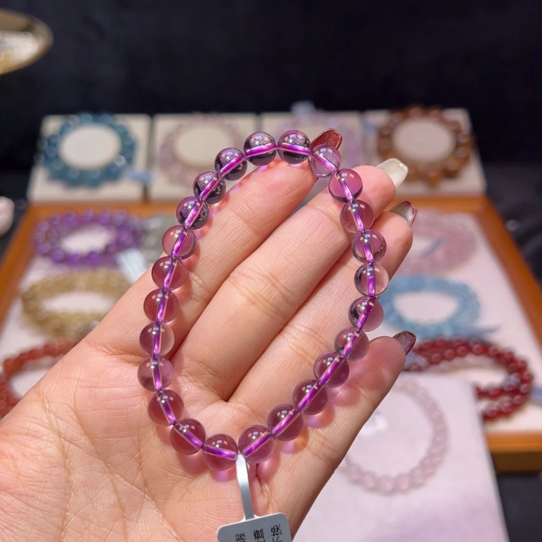 水晶手串未镶嵌点**粒净体紫水晶8.1m m