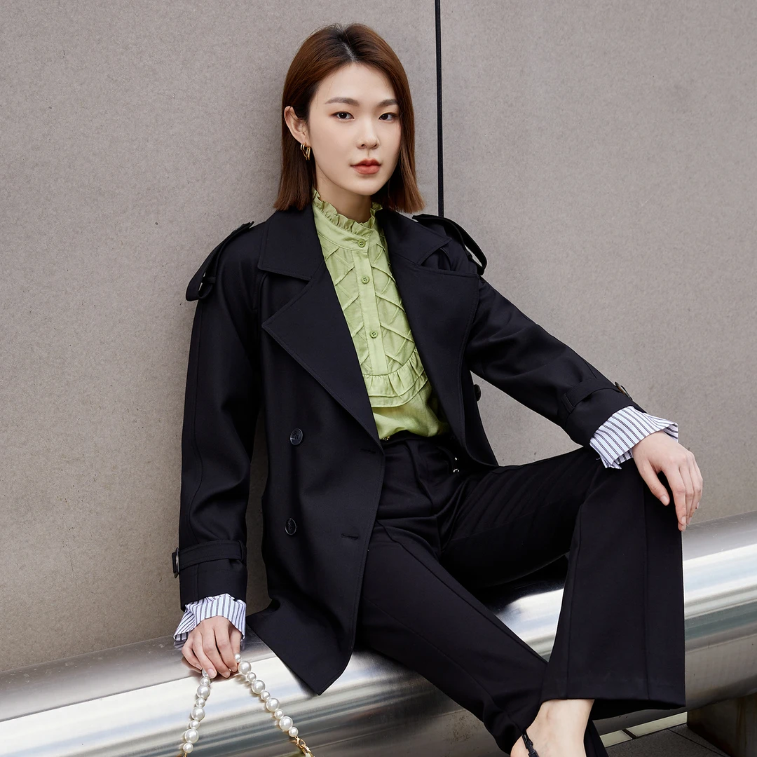 茜舞2025新款高级袖口拼接时尚流行一手长风衣【337187】