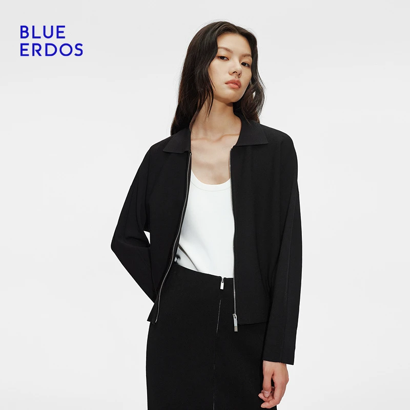 BLUE ERDOS 25早春通勤小翻领连肩袖双拉链短外套B255E0001