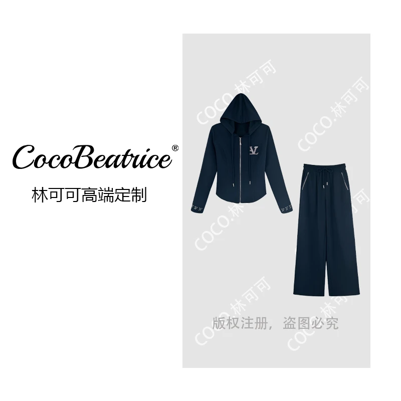【COCO林可可】超绝显瘦重工烫钻连帽阔腿裤套装353068