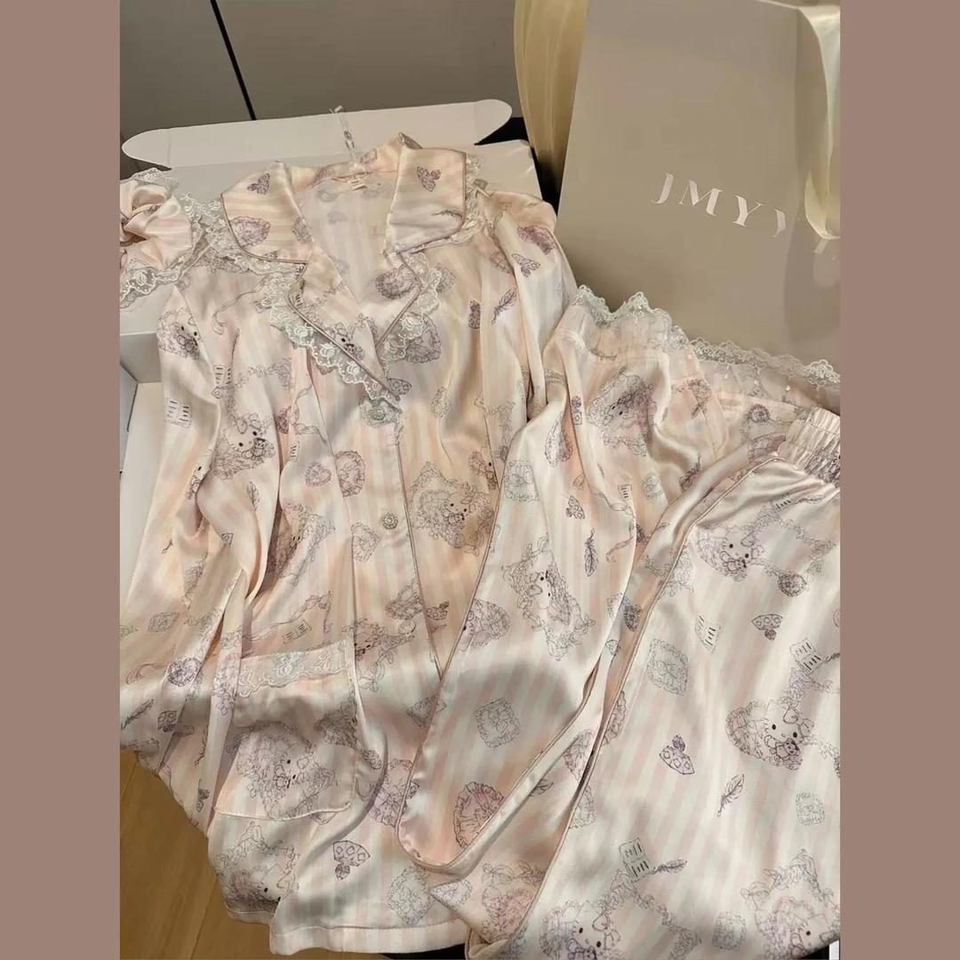 睡衣女25年新款春秋季长袖冰丝卡通可爱睡衣套装夏天Q94