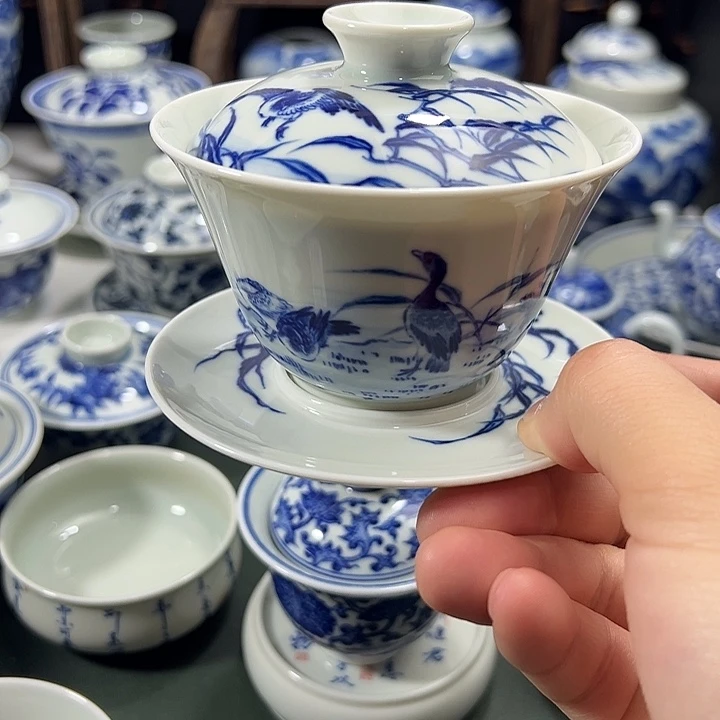 微瑕柴窑花鸟大雁马蹄三才