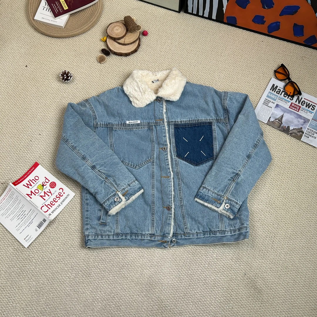 2024年秋季新款潮牌做旧纯色加厚长袖牛仔外套8459