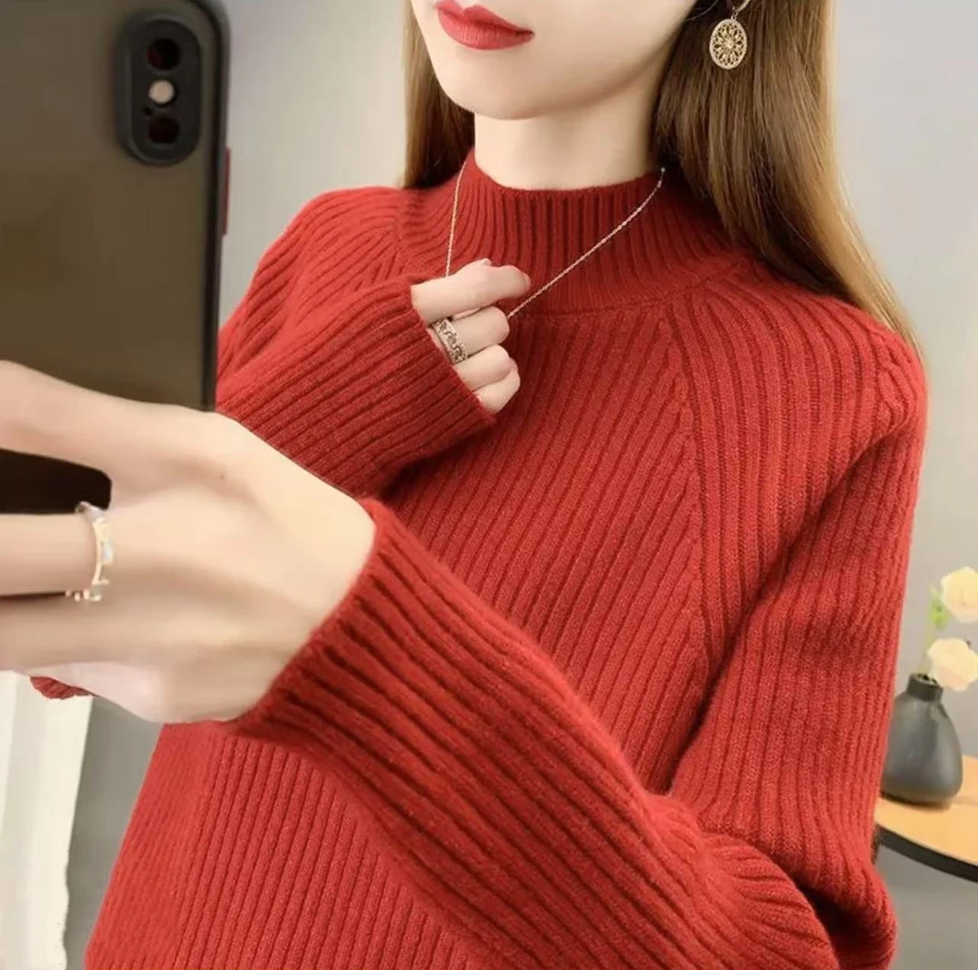 半高领加厚款时尚洋气菱形格针织衫毛衣长袖打底衫上衣女装