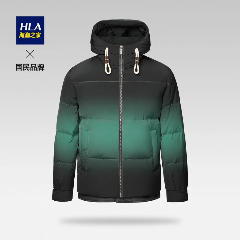 HLA/海澜之家男士冬季舒适牛仔拼接面包服保暖渐变印花羽绒服男