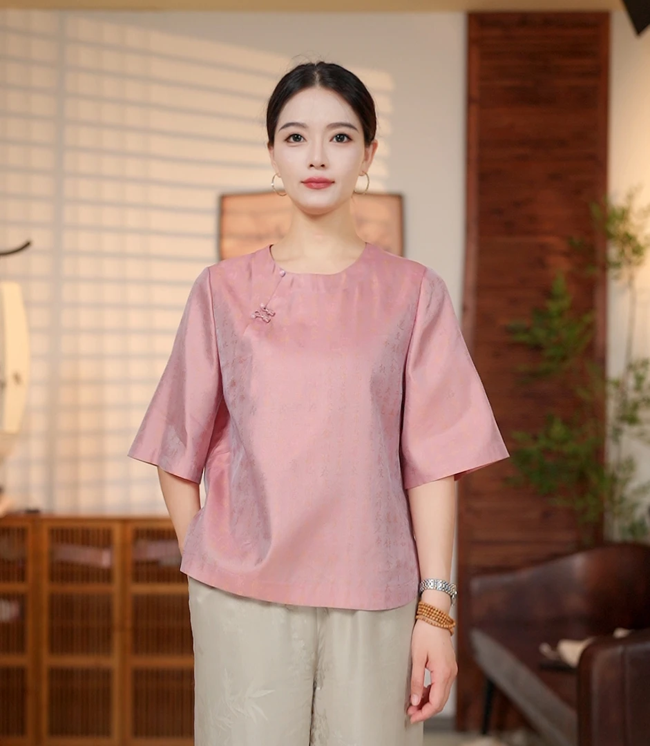 茉莉 【金刚经】新中式国风 夏季休闲 复古 衬衫 95525 M