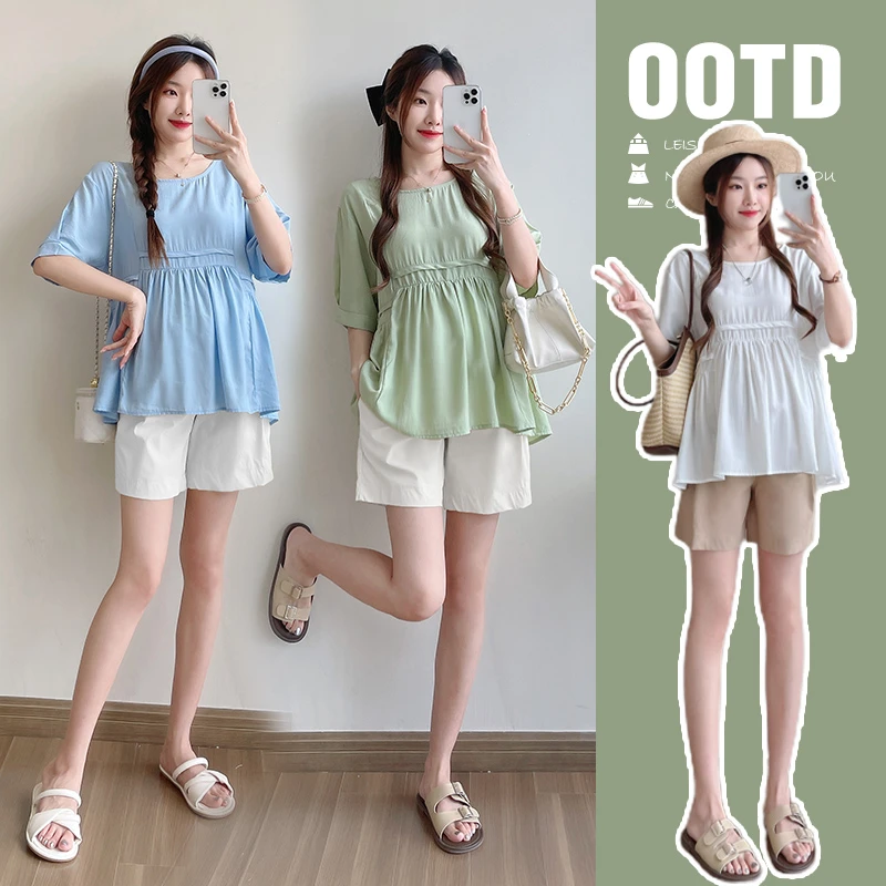 孕妇套装夏季2025新款薄款时尚洋气时髦托腹短裤两件套外穿休闲