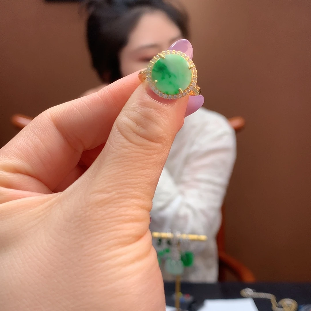 翡翠银S925镶嵌耳饰戒指