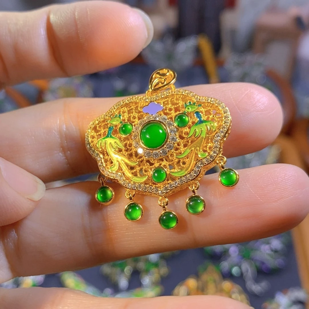 吊坠(不含链)银S925镶嵌翡翠