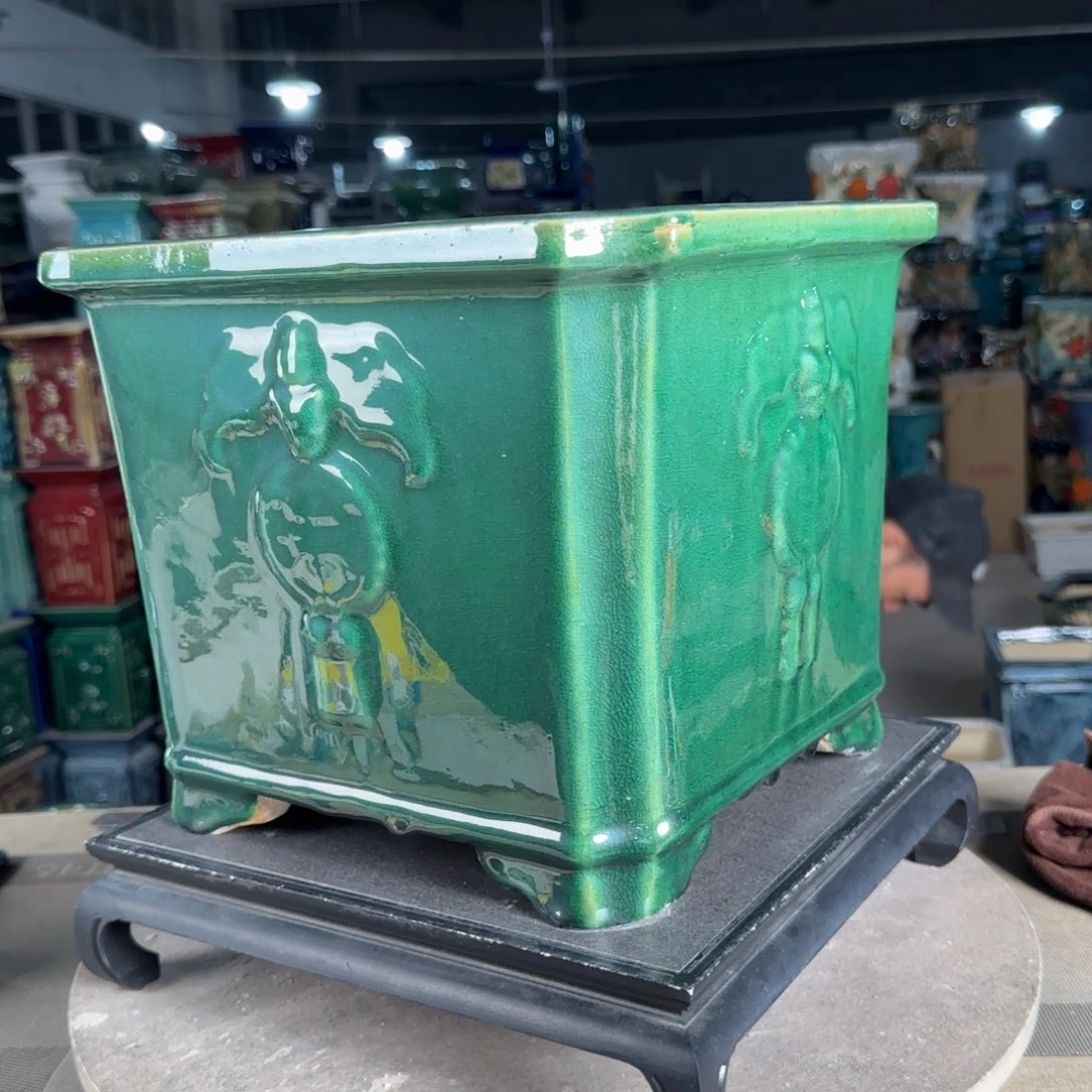 一风堂石湾花盆。高温裂瑕疵