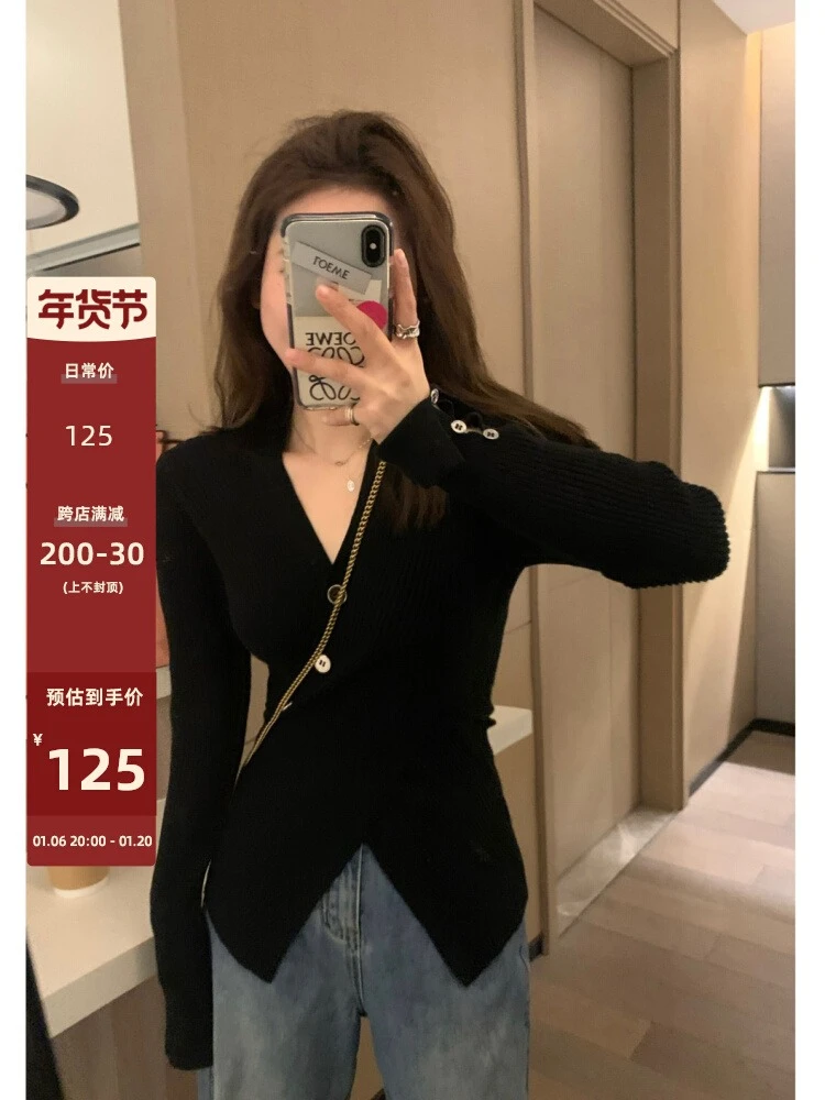 不规则设计感毛衣内搭衫女早秋秋装修身显瘦冬季加厚打底针织衫