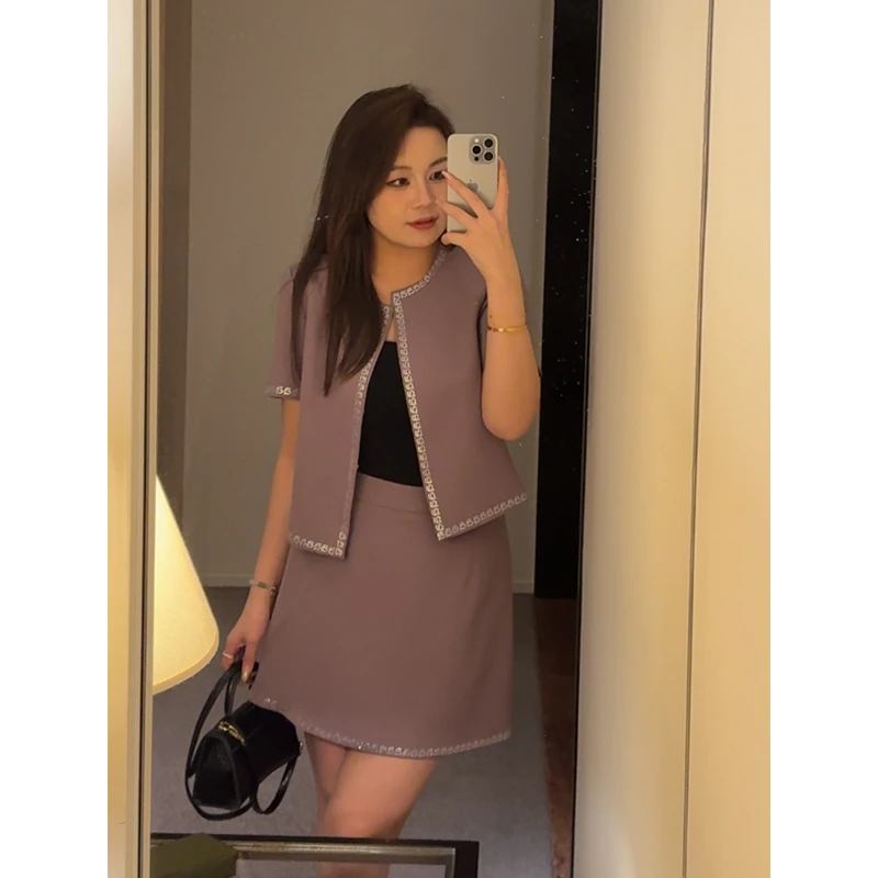 微胖定制【夏日千金】秋季新款小众气质设计感外套+半身裙LHC1088