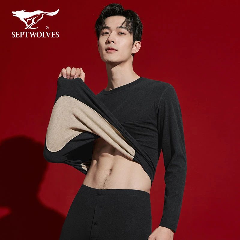 【加绒加厚】七匹狼男士保暖内衣套装冬季新款亲肤内搭官方正品