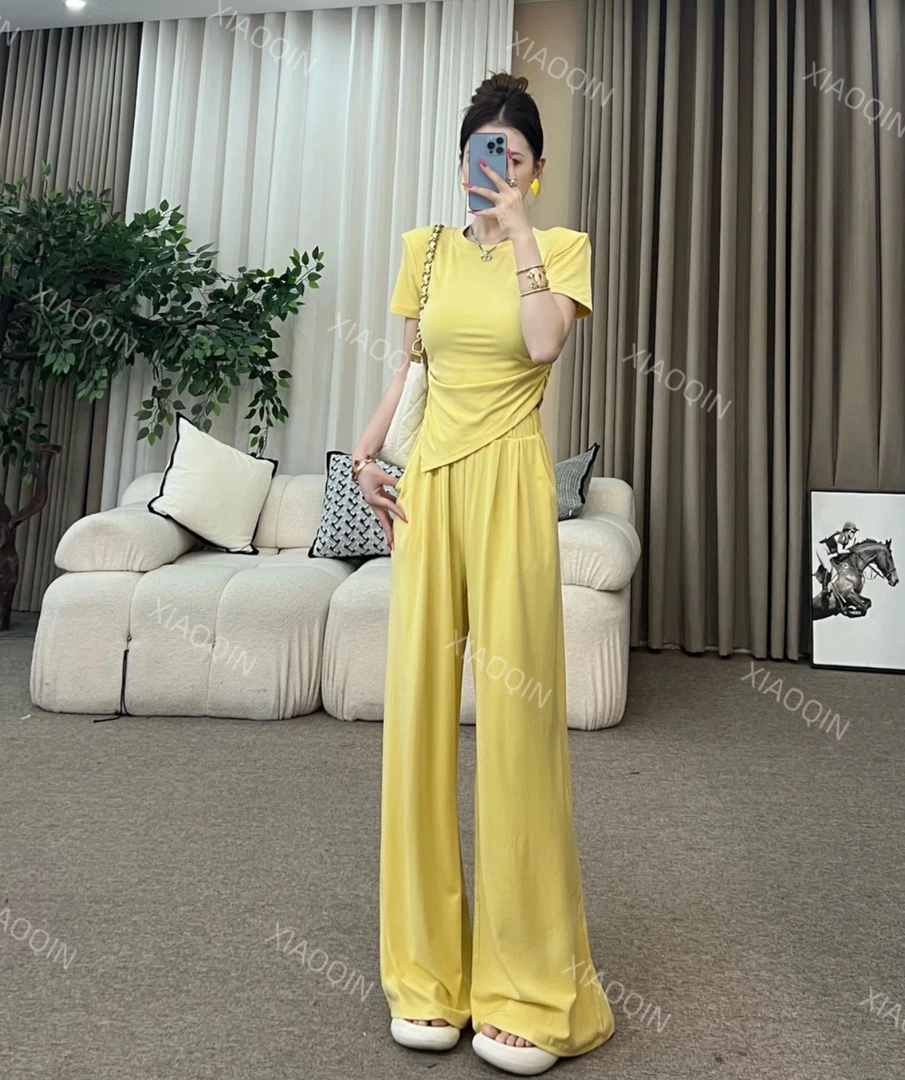 JIAMI【悦己乐上】修身休闲法式垂感松弛感阔腿时尚套装251817