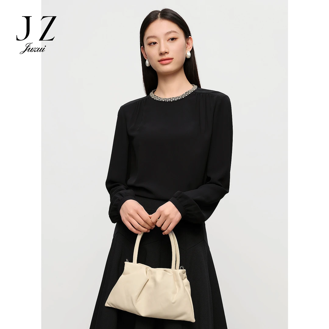 【安雅专属】JUZUI玖姿JTFC80104雪纺上衣女商场同款优雅静奢钉钻