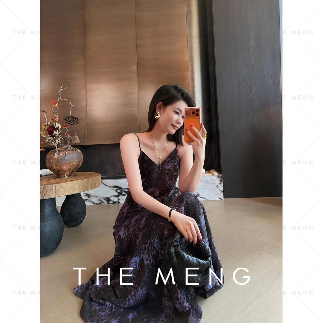THE MENG“紫豹纹”6A级桑蚕气质优雅豹纹连衣裙#M262G2607 LZ
