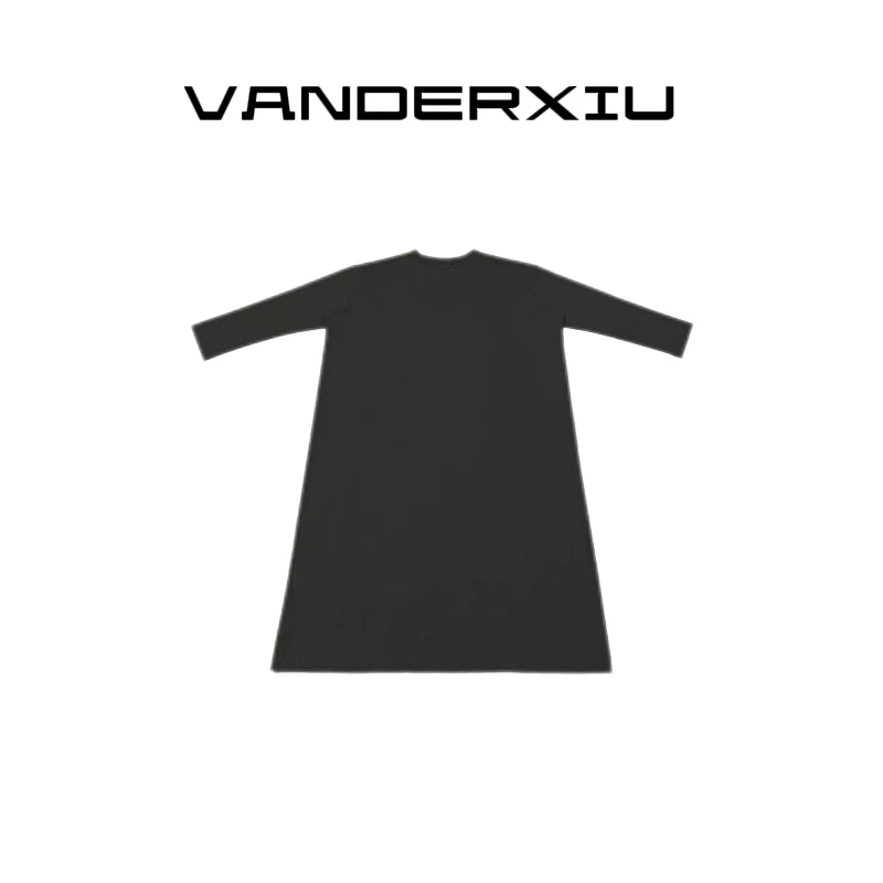 VANDERXIU T恤连衣裙 亚麻棉混纺圆领长袖T恤连衣裙