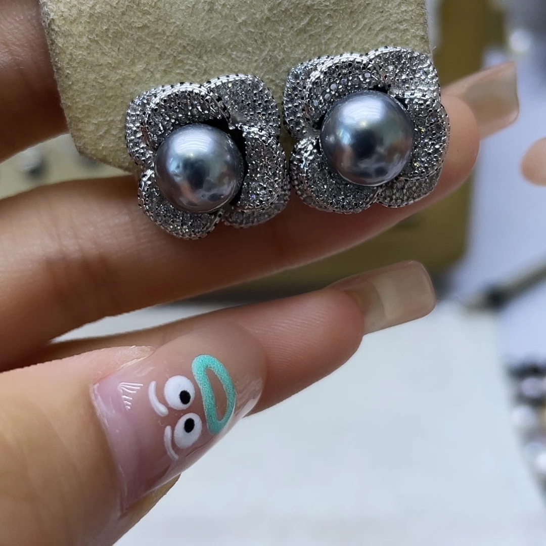 银S925镶嵌海水珍珠耳饰