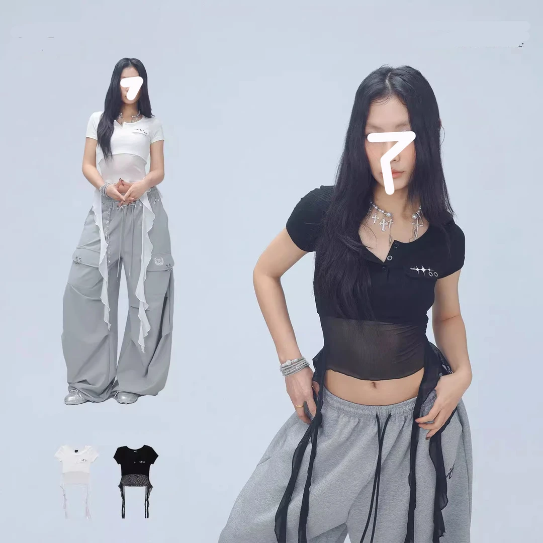 苏江鸟 网纱流苏飘逸爵士辣妹短袖T恤女夏kpop跳舞轻盈上衣潮2025
