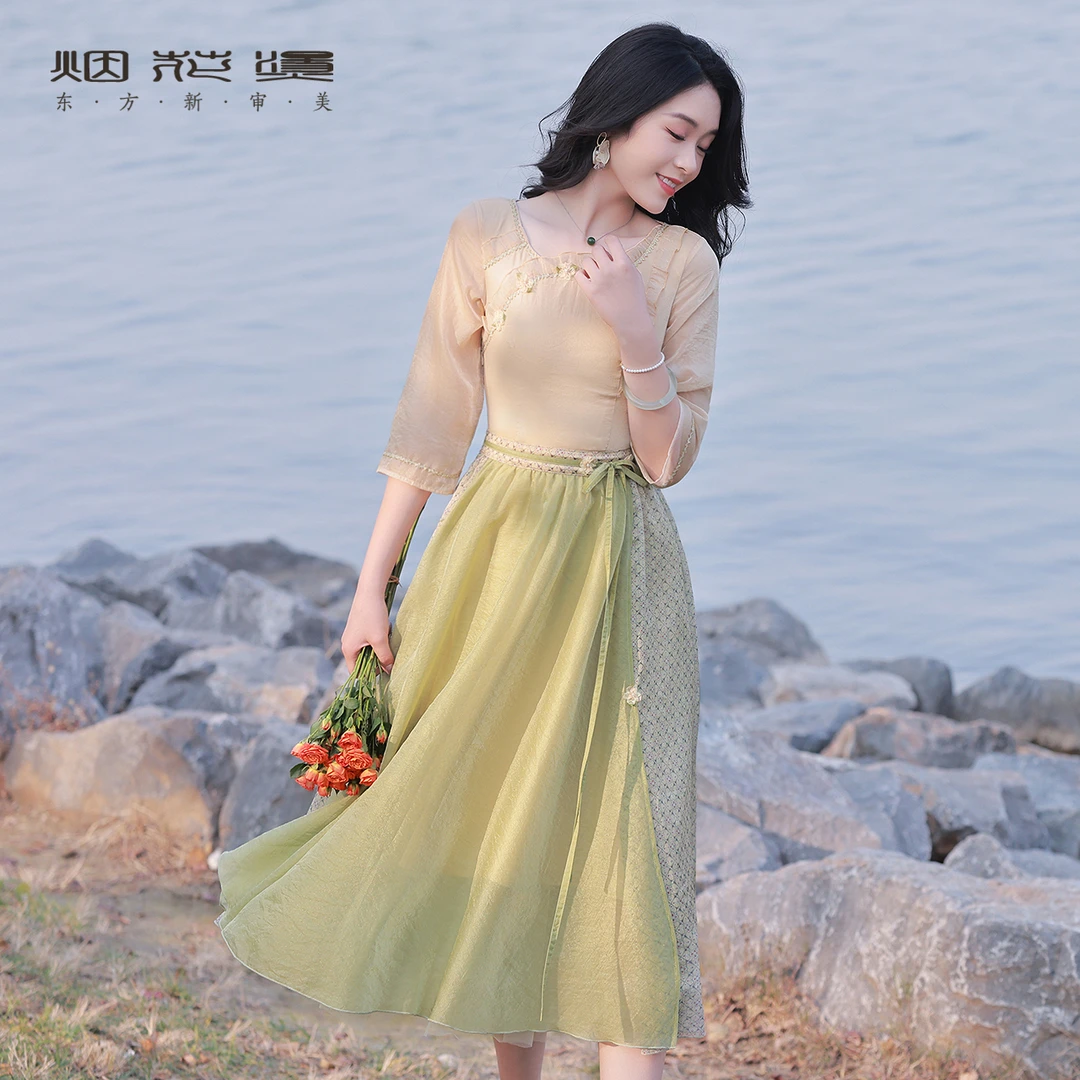 烟花烫新中式国风改良汉服裙 2025秋季气质显瘦连衣裙仙女裙 雨昕