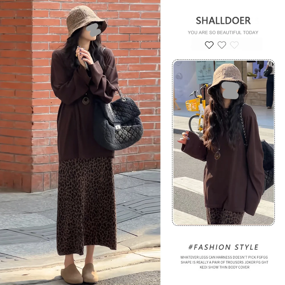 欧洲站高级感豹纹半身裙女2025春秋新款高腰宽松显瘦直筒A字裙子