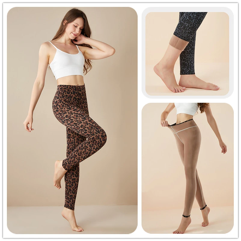 2025冬季加绒豹纹保暖裤高腰显瘦打底裤女士弹力裤子