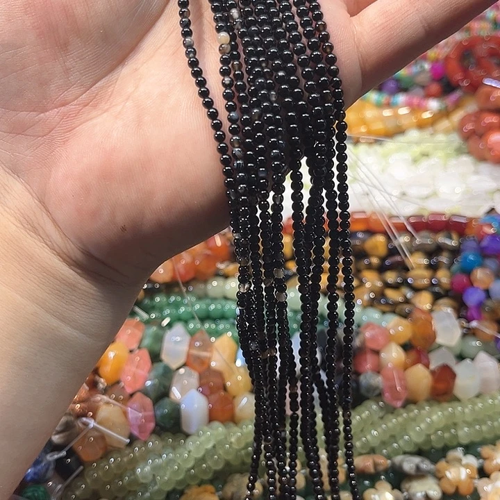 玛瑙/玉髓合金珠宝半成品黑玛瑙两条3mm