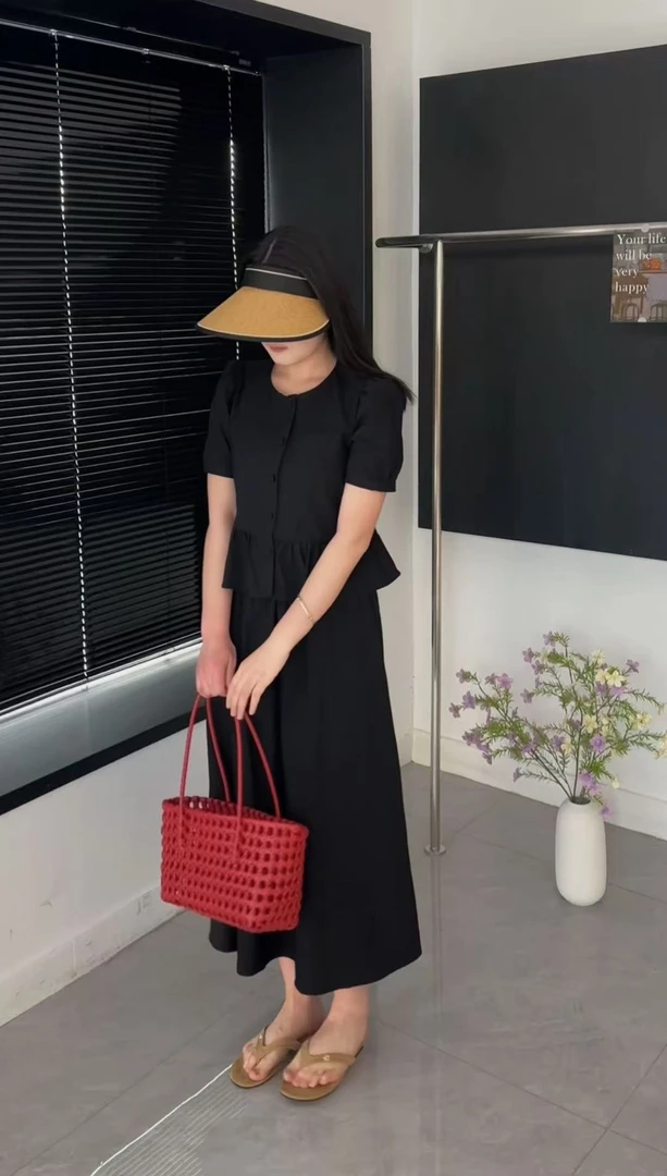 时尚气质套装夏季圆领百搭短袖修身长裙显瘦