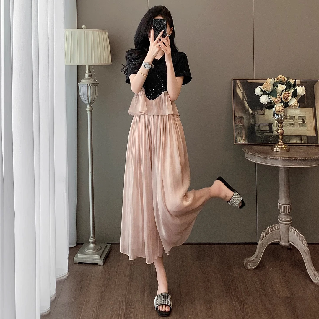 【300斤胖妹妹】夏季时尚休闲半身裙套装女减龄显瘦时髦短袖两件套