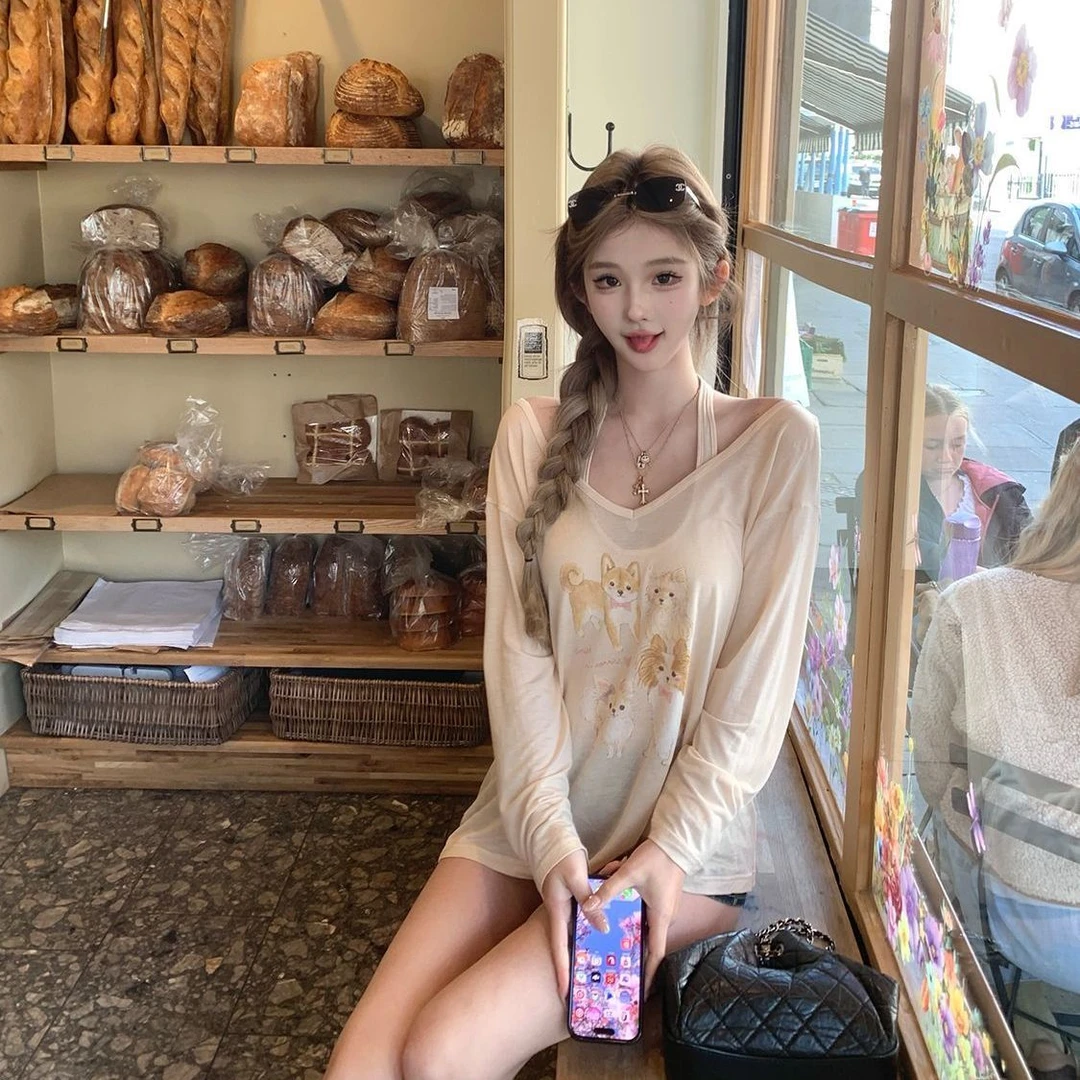 杏色小狗防晒罩纱➕挂脖背心两件套套装，实物以直播间为准