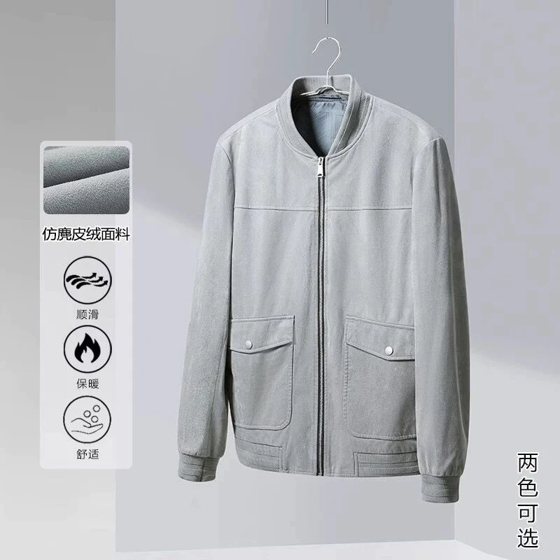 H-撤柜剪标男士春秋季仿麂皮绒棒球领夹克休闲外套516