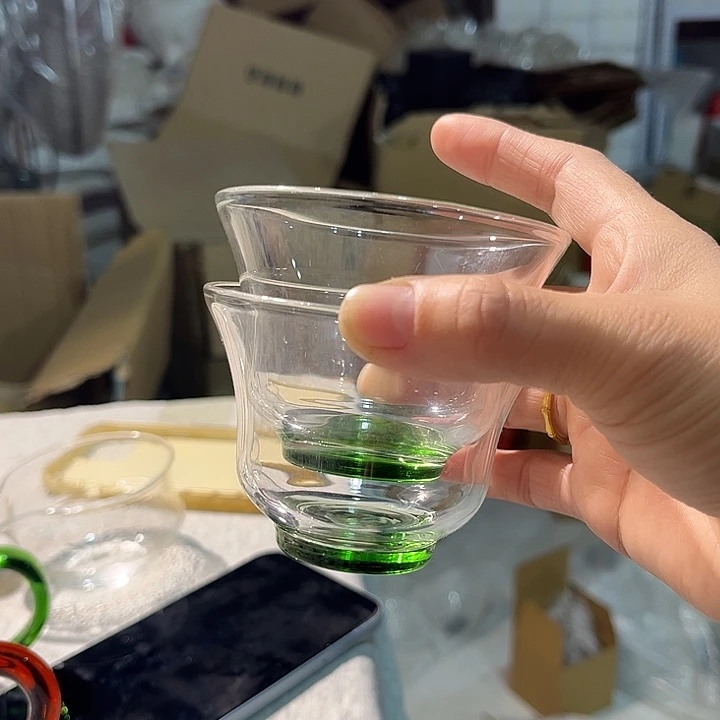 手工艺品琉璃清杯绿底两个